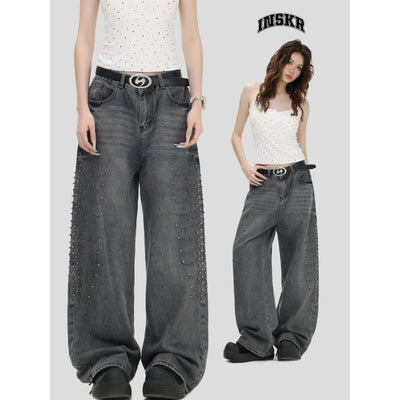 Beaded & Embroidered Washed Jeans Korean Street Fashion Jeans By INS Korea Shop Online at OH Vault