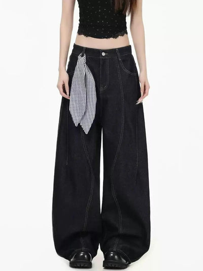 Handkerchief Detail Outlined Structured Jeans Korean Street Fashion Jeans By INS Korea Shop Online at OH Vault