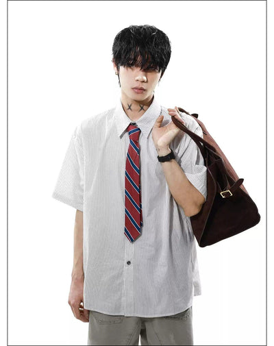 College Tie Striped Shirt Korean Street Fashion Shirt By Mr Nearly Shop Online at OH Vault