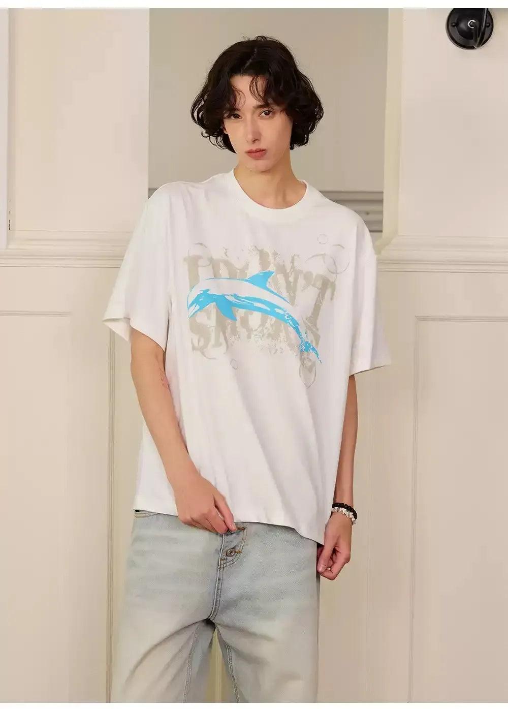 Distressed Dolphin Logo T-Shirt Korean Street Fashion T-Shirt By Donsmoke Shop Online at OH Vault
