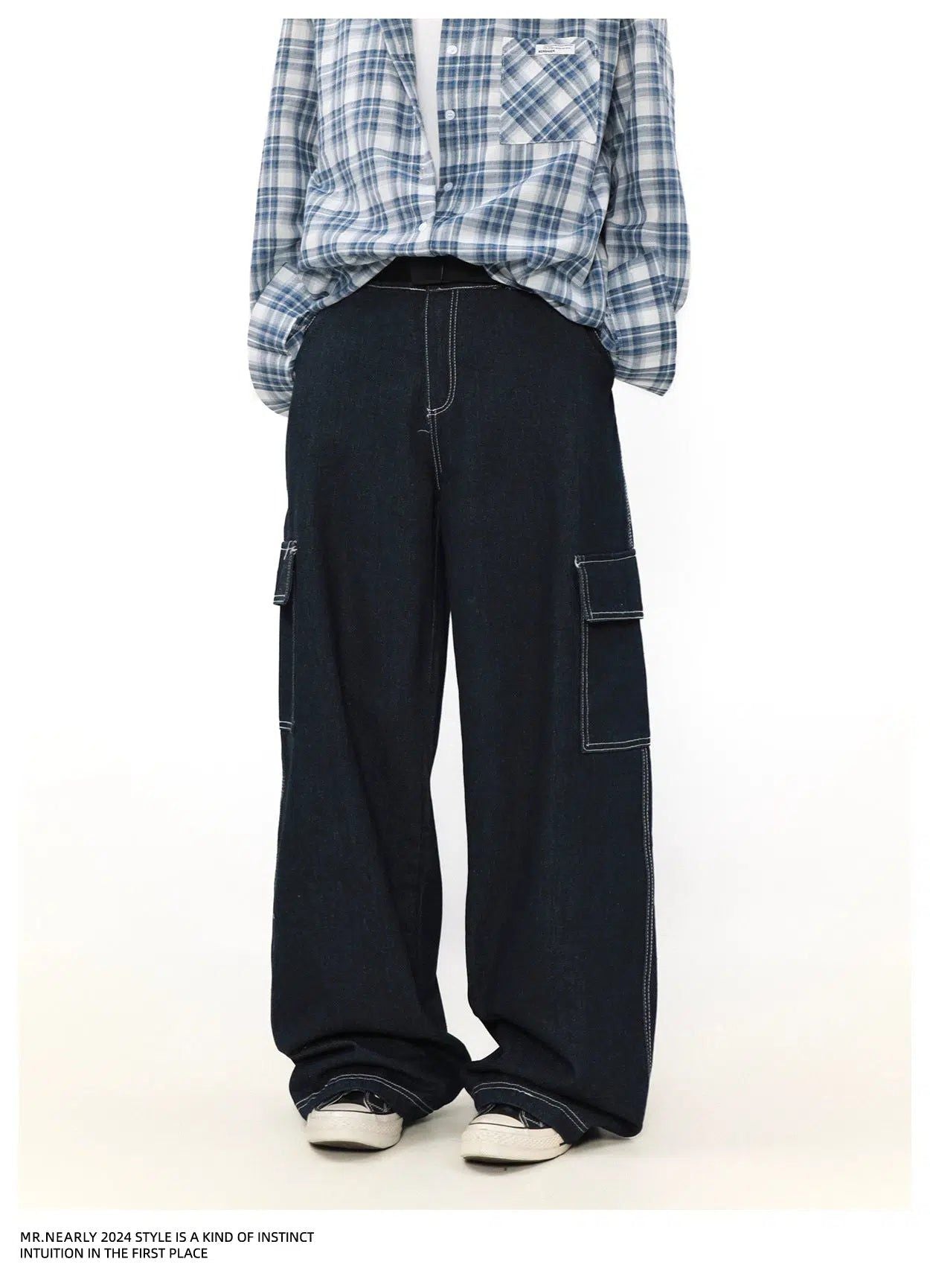 Stitched Flap Pocket Wide Cargo Pants Korean Street Fashion Pants By Mr Nearly Shop Online at OH Vault