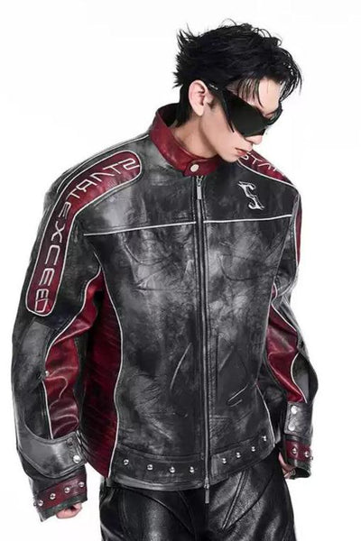 Spliced Moto Style PU Leather Jacket Korean Street Fashion Jacket By Slim Black Shop Online at OH Vault