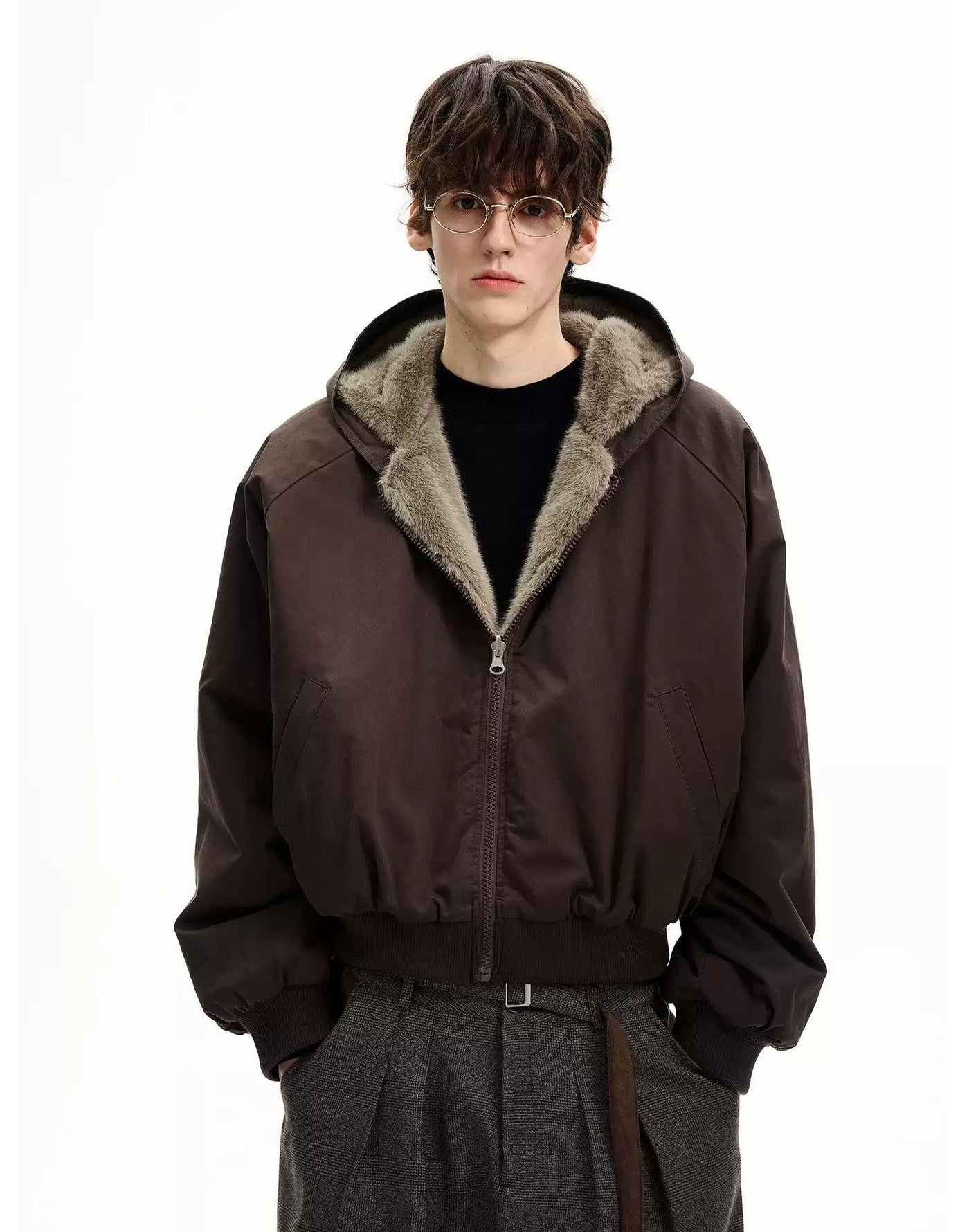 Faux-Shearling Trim Hooded Jacket Korean Street Fashion Jacket By MaxDstr Shop Online at OH Vault