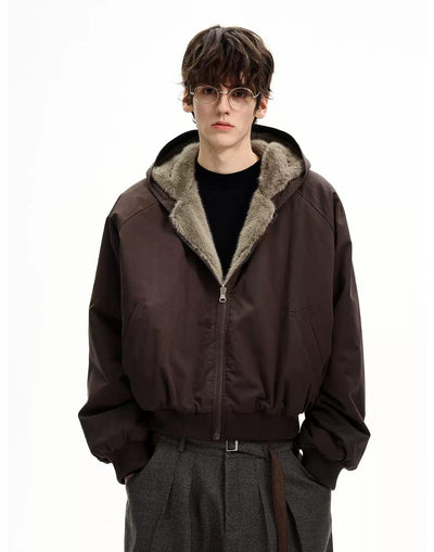 Faux-Shearling Trim Hooded Jacket Korean Street Fashion Jacket By MaxDstr Shop Online at OH Vault