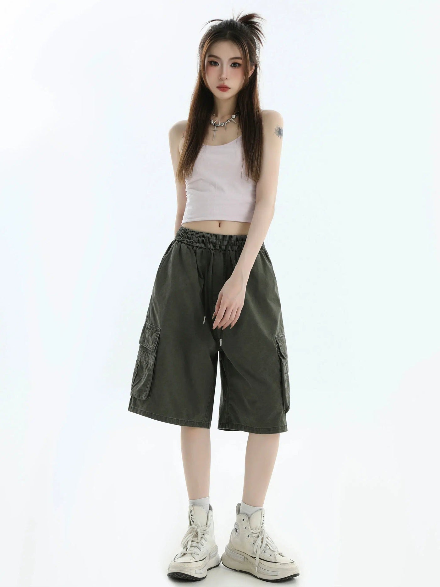 Gartered Cargo Denim Shorts Korean Street Fashion Shorts By INS Korea Shop Online at OH Vault