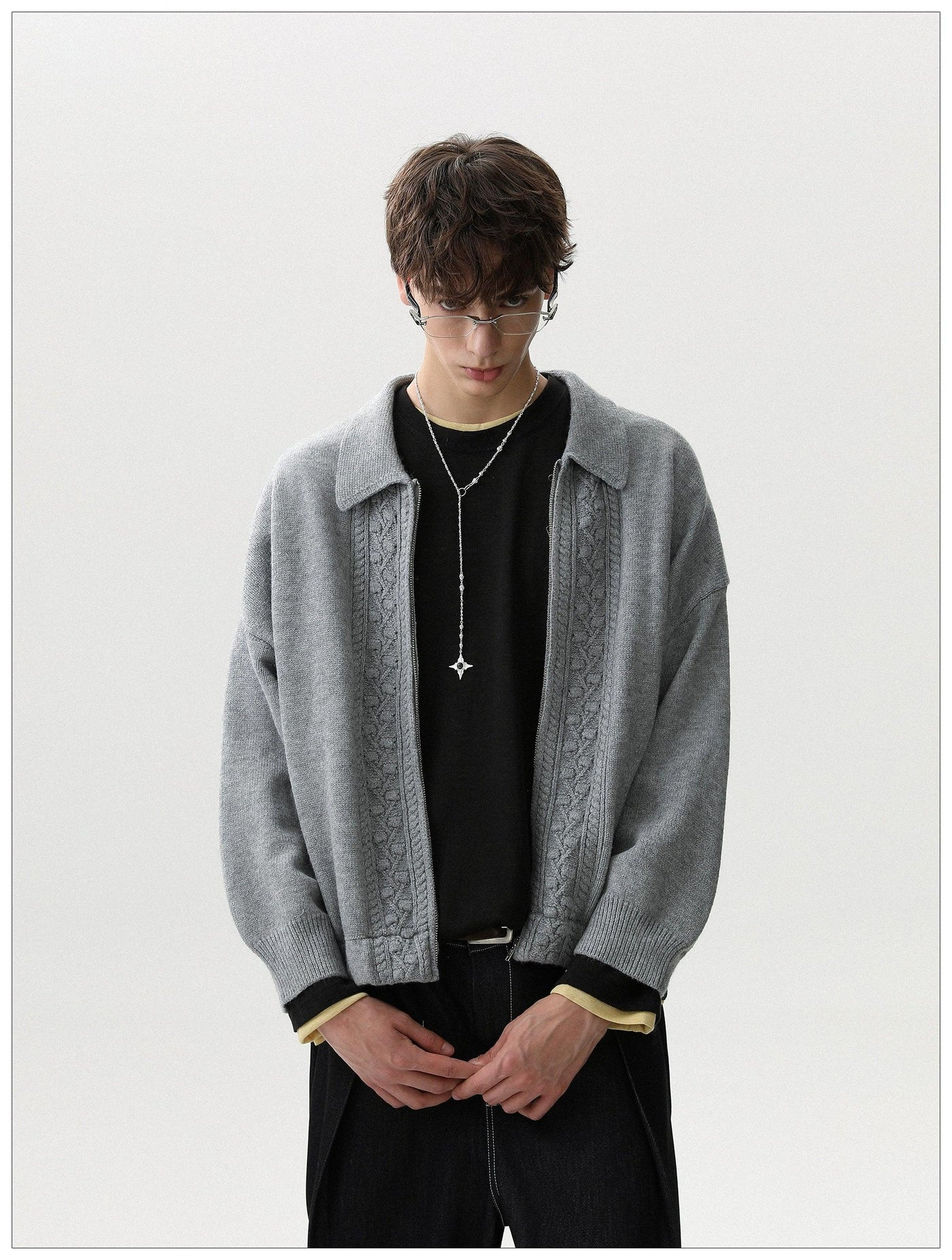 Patterned Splice Knit Jacket Korean Street Fashion Jacket By Mr Nearly Shop Online at OH Vault