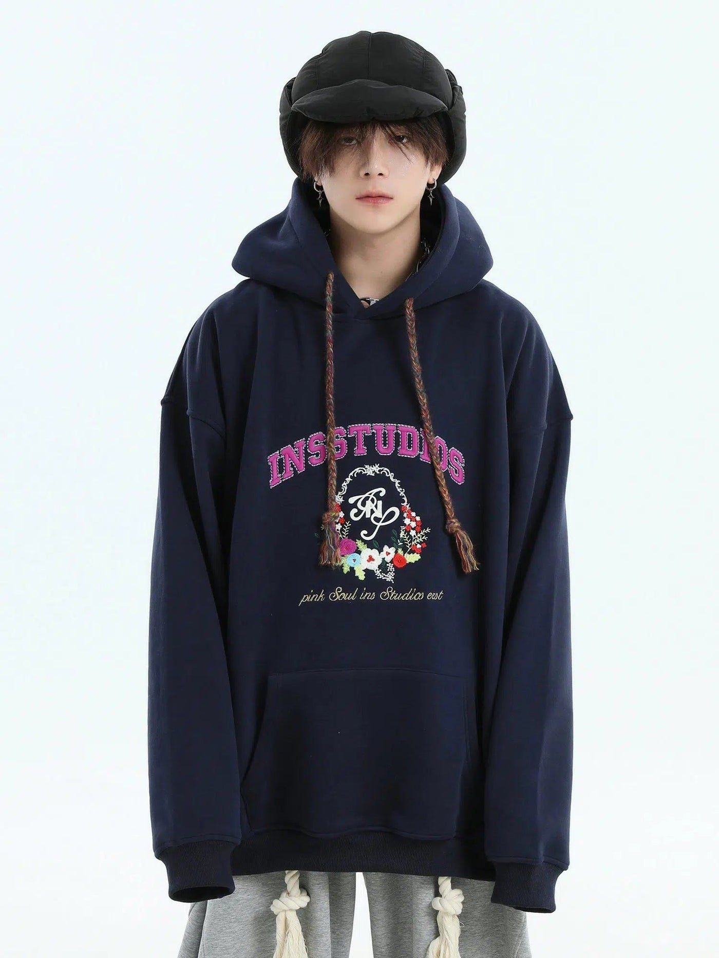 Flower Badge Embroidery Hoodie Korean Street Fashion Hoodie By INS Korea Shop Online at OH Vault