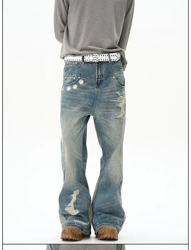 Washed Double-Waist Ripped Jeans Korean Street Fashion Jeans By 77Flight Shop Online at OH Vault