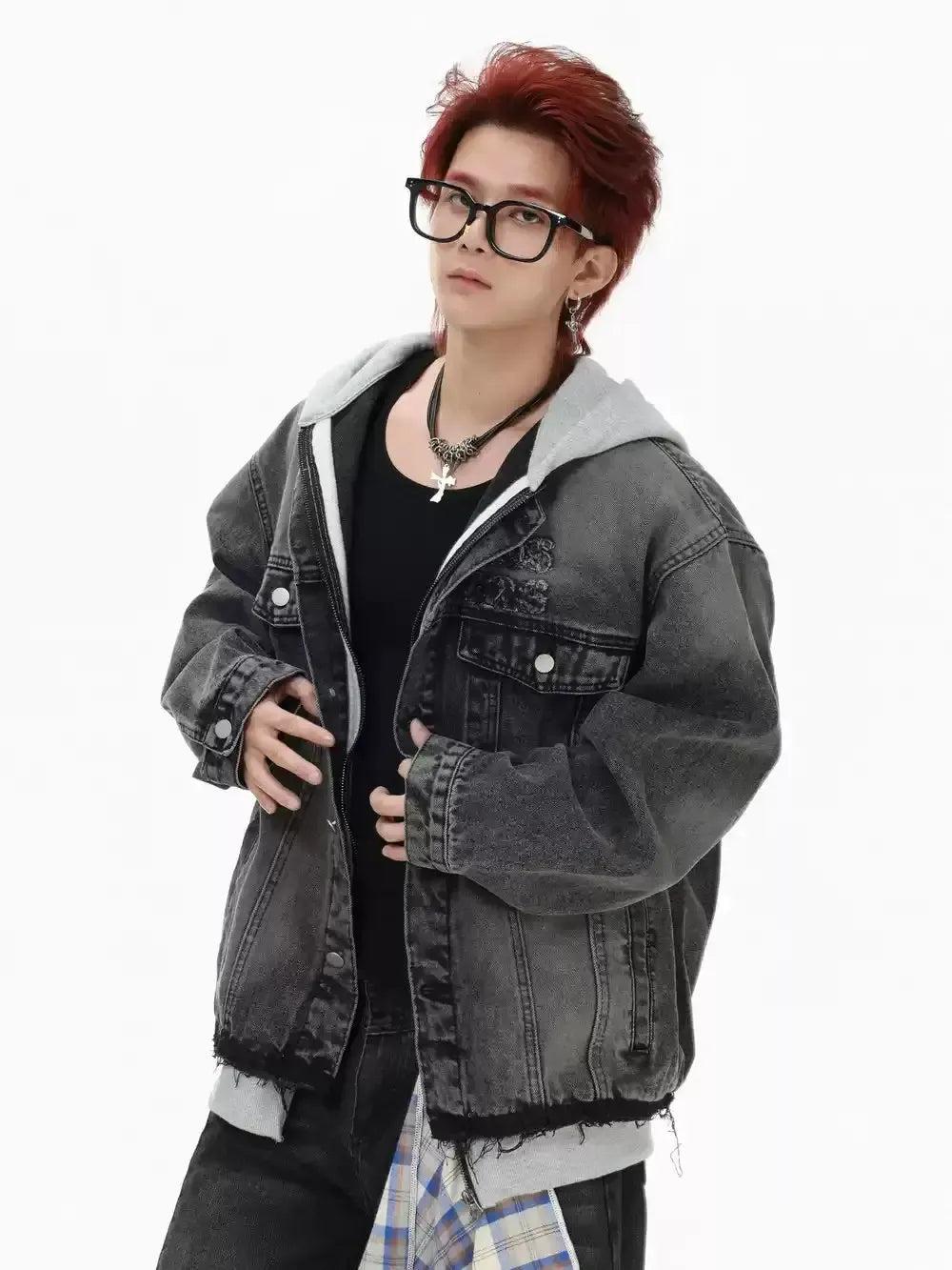 Hood Layered Washed Denim Jacket Korean Street Fashion Jacket By INS Korea Shop Online at OH Vault