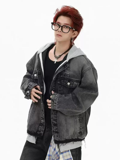 Hood Layered Washed Denim Jacket Korean Street Fashion Jacket By INS Korea Shop Online at OH Vault