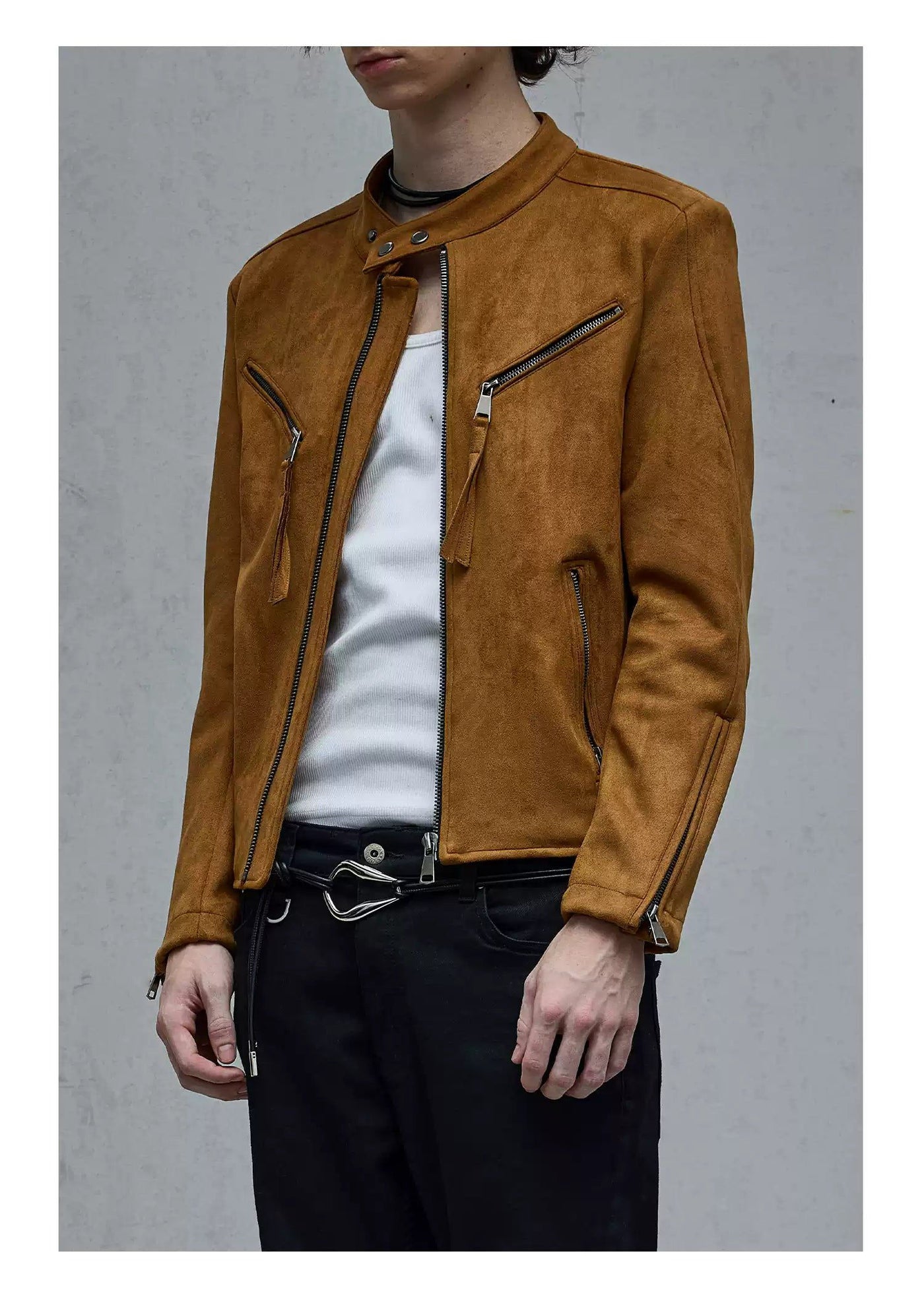 Multi-Zip Detail Micro Suede Jacket Korean Street Fashion Jacket By Terra Incognita Shop Online at OH Vault