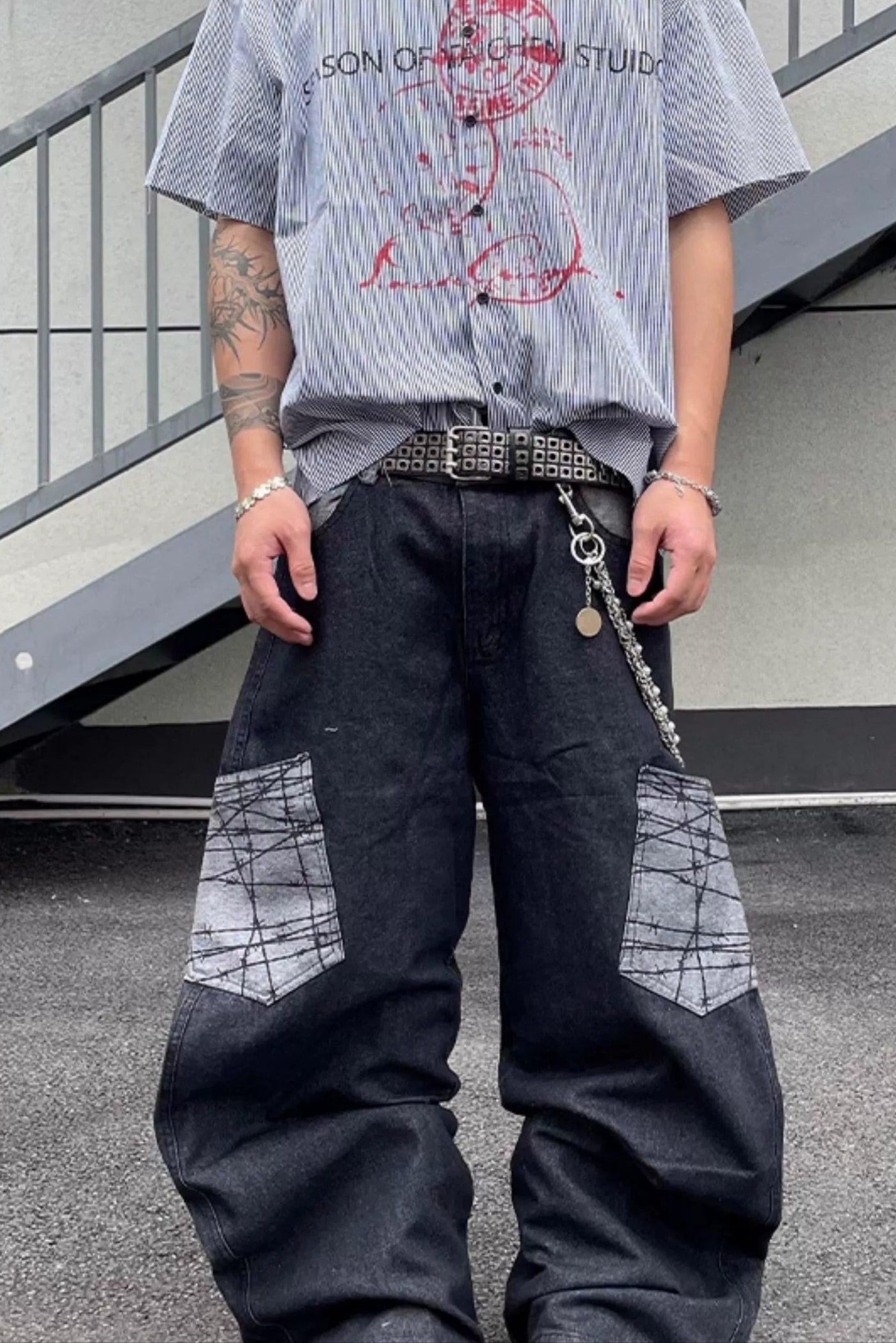 Grunge Pockets Wide Jeans Korean Street Fashion Jeans By Dark Fog Shop Online at OH Vault
