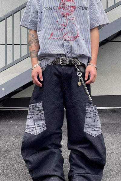 Grunge Pockets Wide Jeans Korean Street Fashion Jeans By Dark Fog Shop Online at OH Vault
