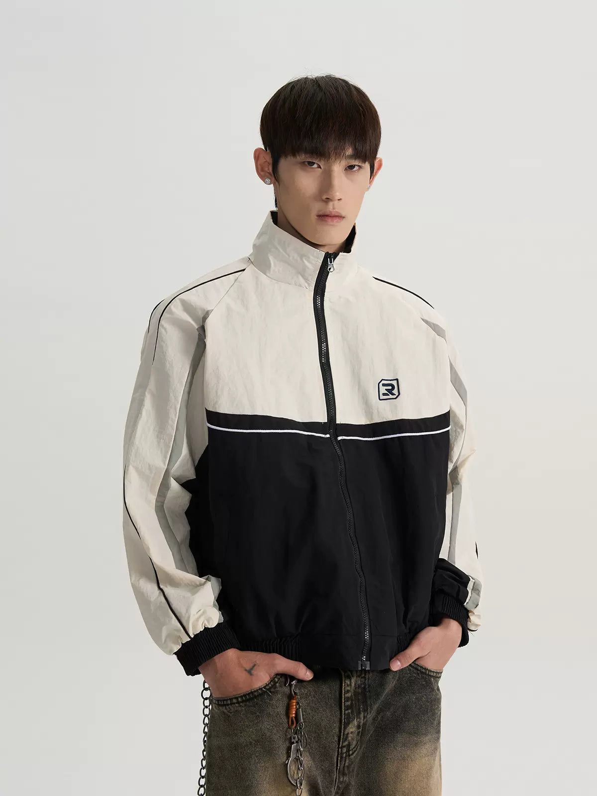 Contrast Spliced Zippered Jacket Korean Street Fashion Jacket By A PUEE Shop Online at OH Vault