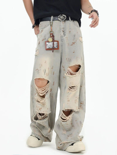 Smudged & Distressed Loose Jeans Korean Street Fashion Jeans By INS Korea Shop Online at OH Vault