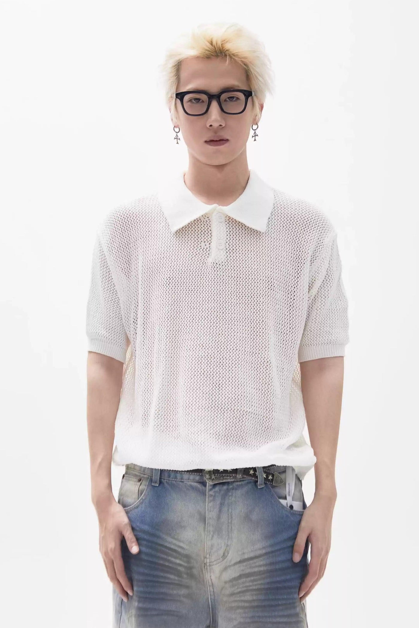 Hollow Knit Versatile Polo Korean Street Fashion Polo By Ash Dark Shop Online at OH Vault
