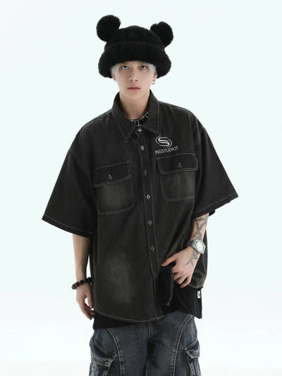 Breast Pocket Denim Shirt Korean Street Fashion Shirt By INS Korea Shop Online at OH Vault