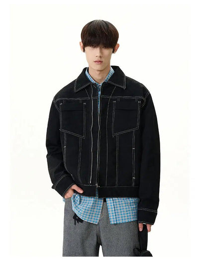 Stitched Outline Tailored Lapel Jacket Korean Street Fashion Jacket By A PUEE Shop Online at OH Vault