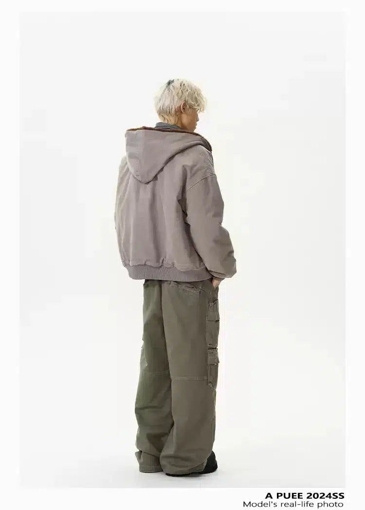 Fleece Lined Hooded Jacket Korean Street Fashion Jacket By A PUEE Shop Online at OH Vault