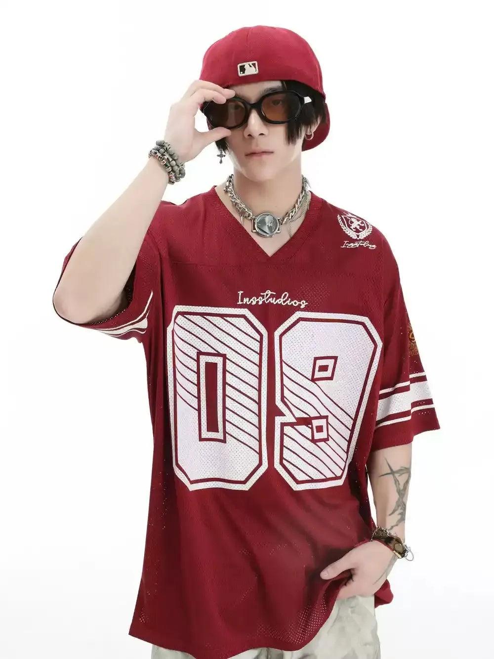 Mesh V-Neck Jersey T-Shirt Korean Street Fashion T-Shirt By INS Korea Shop Online at OH Vault