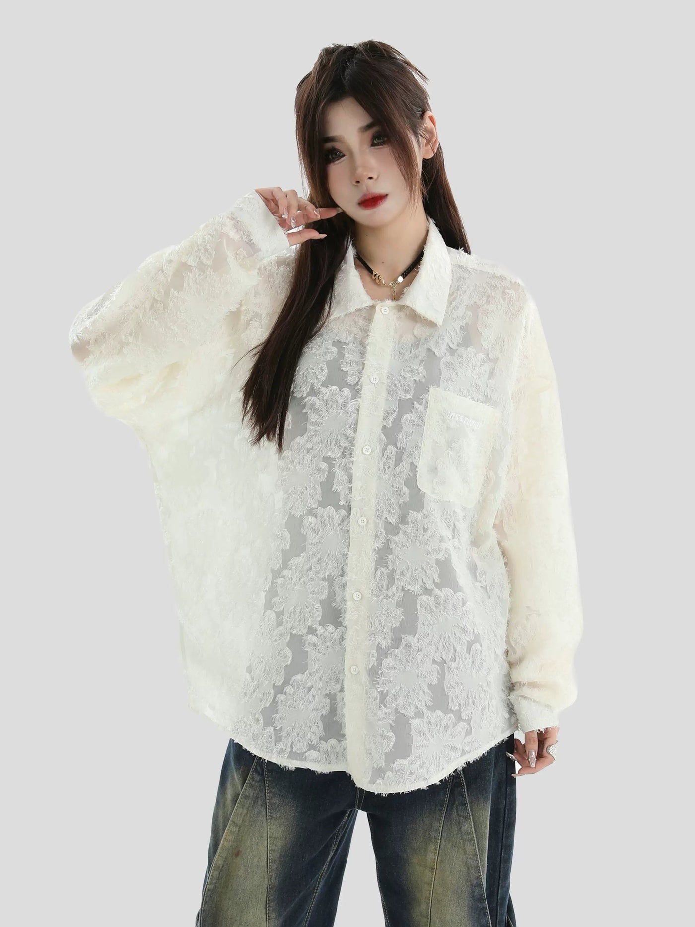 Vintage Frayed Texture Shirt Korean Street Fashion Shirt By INS Korea Shop Online at OH Vault