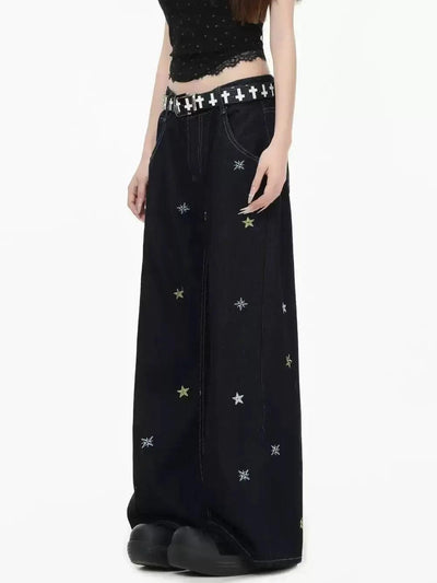 Stars Stitch Straight Leg Jeans Korean Street Fashion Jeans By INS Korea Shop Online at OH Vault