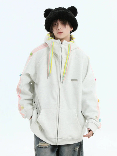 Multi-Color-Drawstring Zip-Up Hoodie Korean Street Fashion Hoodie By INS Korea Shop Online at OH Vault