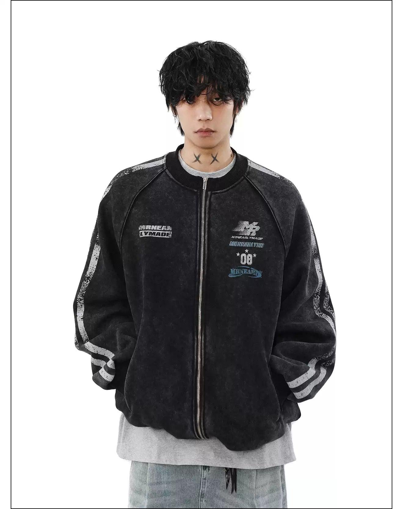 Washed Sporty Print Jacket Korean Street Fashion Jacket By Mr Nearly Shop Online at OH Vault