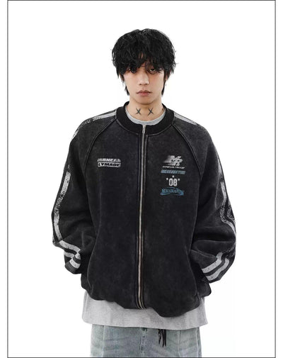 Washed Sporty Print Jacket Korean Street Fashion Jacket By Mr Nearly Shop Online at OH Vault