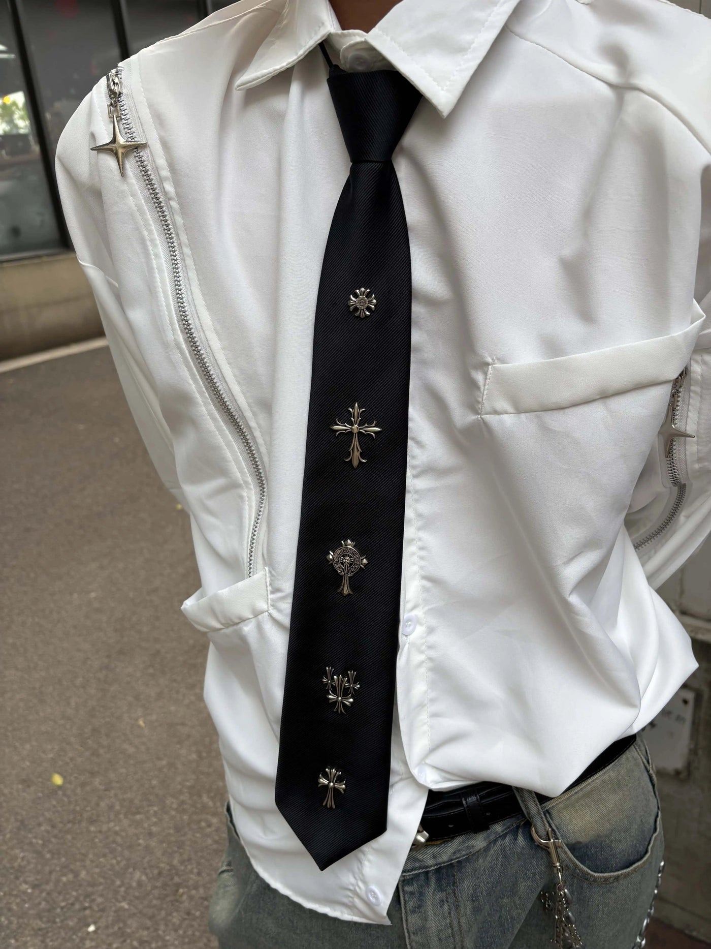 Multi-Cross Decorated Tie Korean Street Fashion Tie By Tian Tian Shop Online at OH Vault
