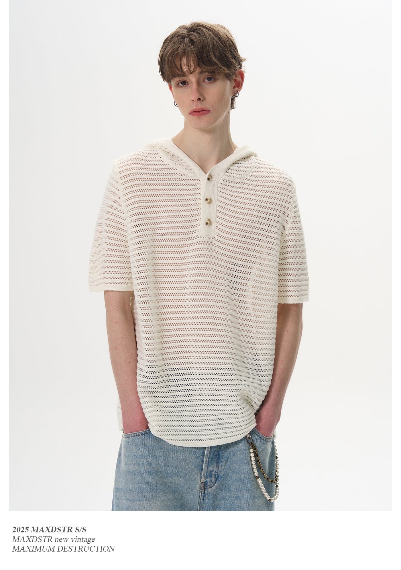Cut-Out Hooded Knit T-Shirt Korean Street Fashion T-Shirt By MaxDstr Shop Online at OH Vault