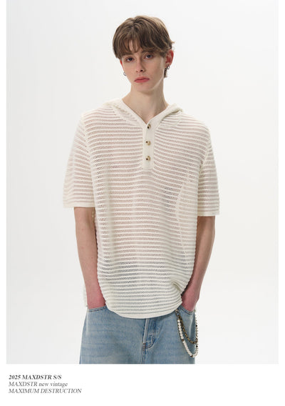 Cut-Out Hooded Knit T-Shirt Korean Street Fashion T-Shirt By MaxDstr Shop Online at OH Vault