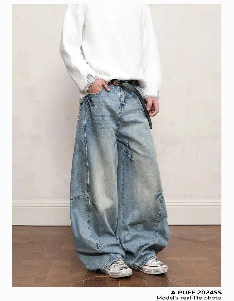 Faded Seam Baggy Fit Jeans Korean Street Fashion Jeans By A PUEE Shop Online at OH Vault