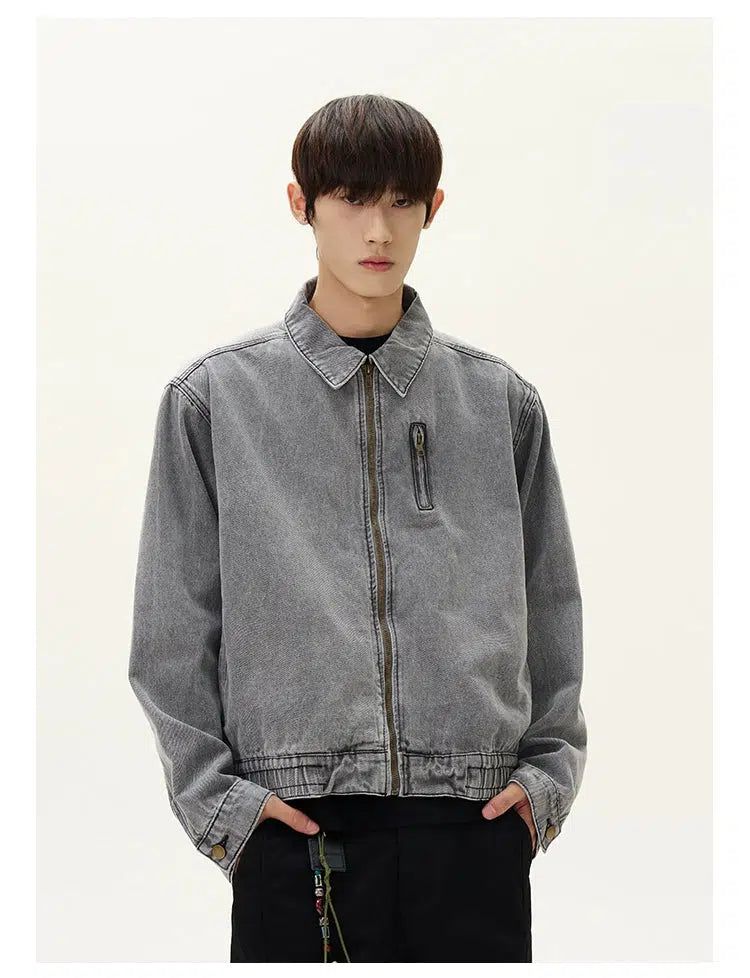 Zipped Pocket Fade Denim Jacket Korean Street Fashion Jacket By A PUEE Shop Online at OH Vault