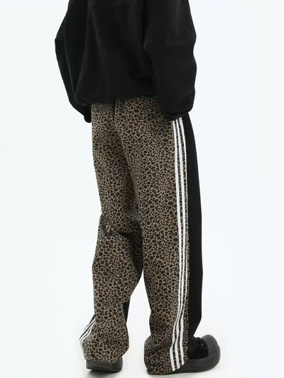 Spliced Animal Print Stripes Sweatpants Korean Street Fashion Pants By INS Korea Shop Online at OH Vault