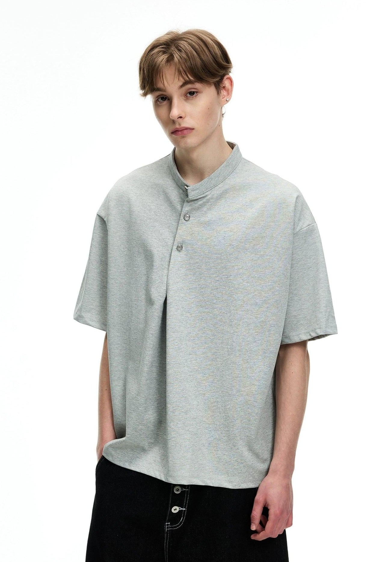 Boxy Cut Half-Buttoned T-Shirt Korean Street Fashion T-Shirt By MaxDstr Shop Online at OH Vault