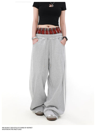 Double Waist Plaid Sweatpants Korean Street Fashion Pants By Mr Nearly Shop Online at OH Vault