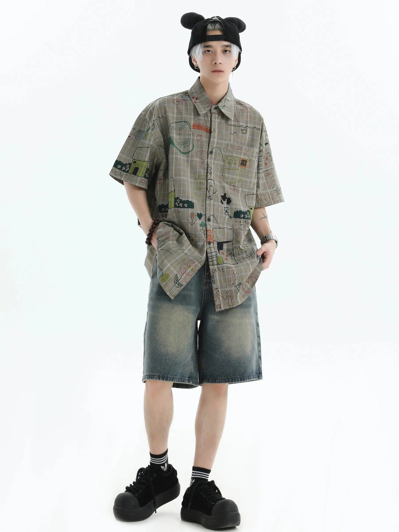 Washed & Whiskers Denim Shorts Korean Street Fashion Shorts By INS Korea Shop Online at OH Vault