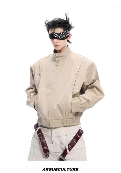 Buttoned Neck Strap Ruched Hem Jacket Korean Street Fashion Jacket By Argue Culture Shop Online at OH Vault
