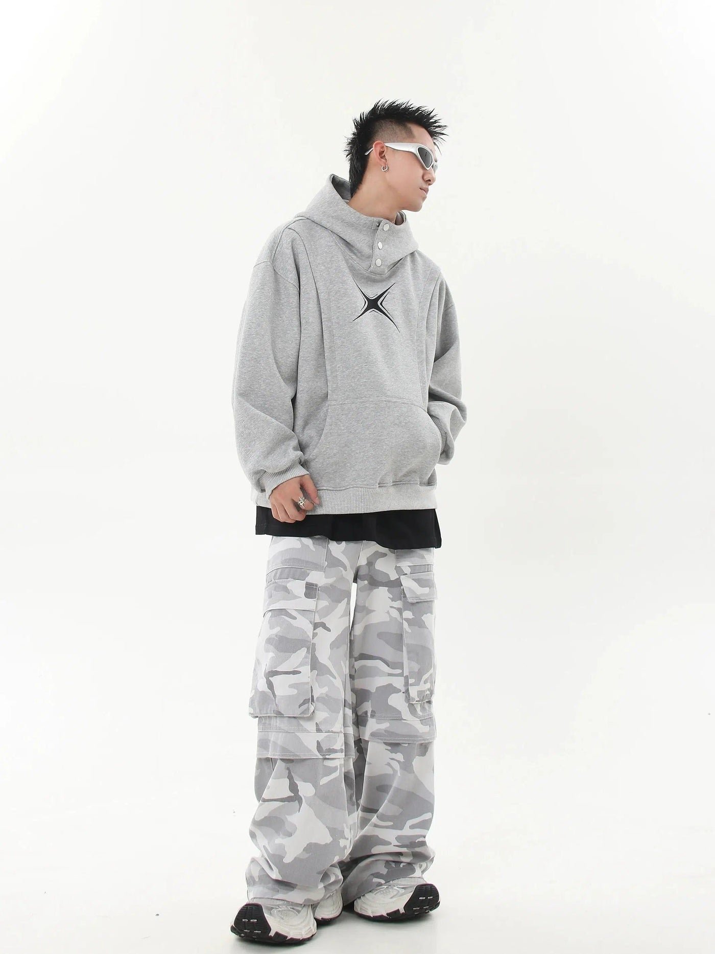 Star Print Buttoned Hoodie Korean Street Fashion Hoodie By Blacklists Shop Online at OH Vault