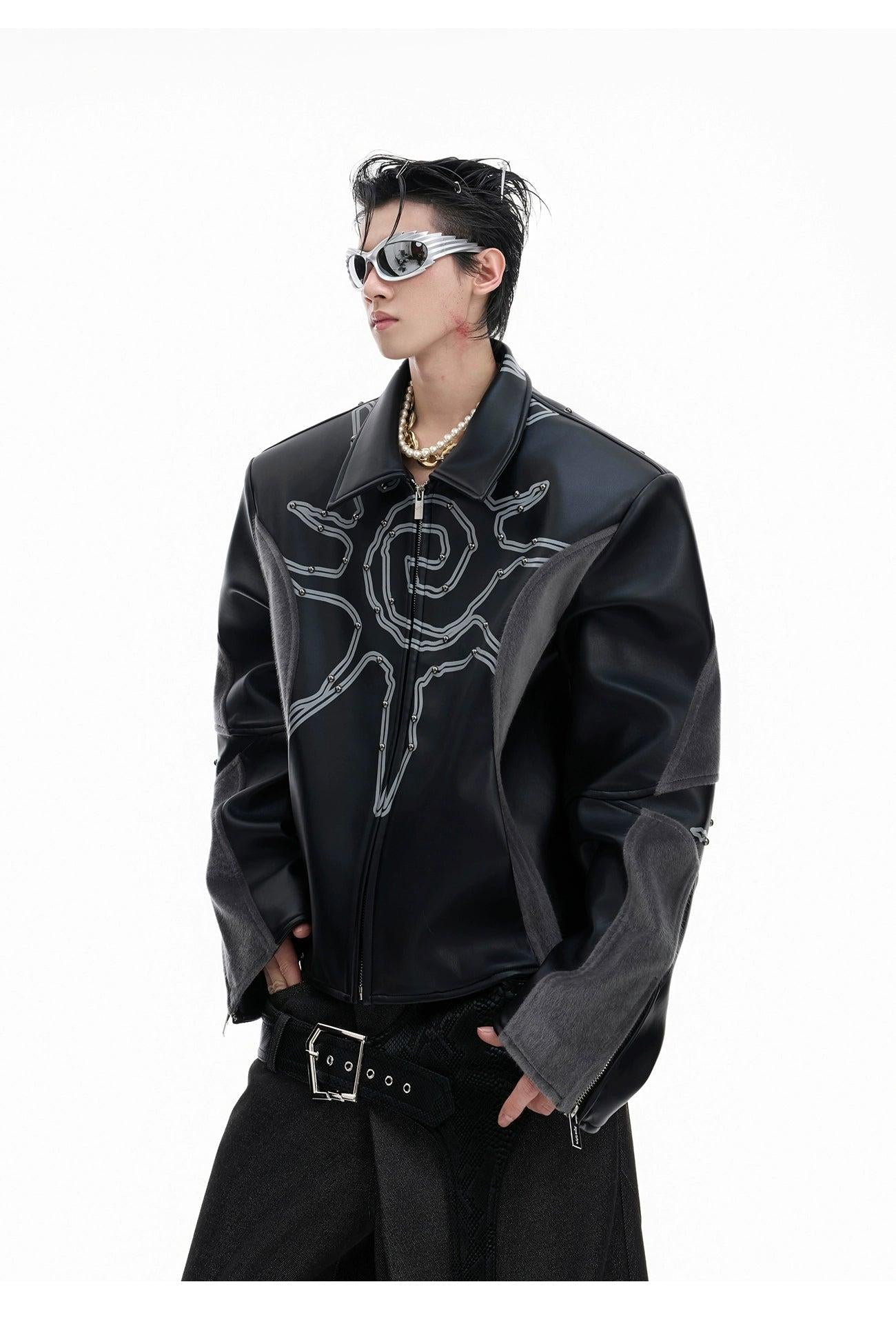 Riveted Spliced PU Leather Jacket Korean Street Fashion Jacket By Argue Culture Shop Online at OH Vault
