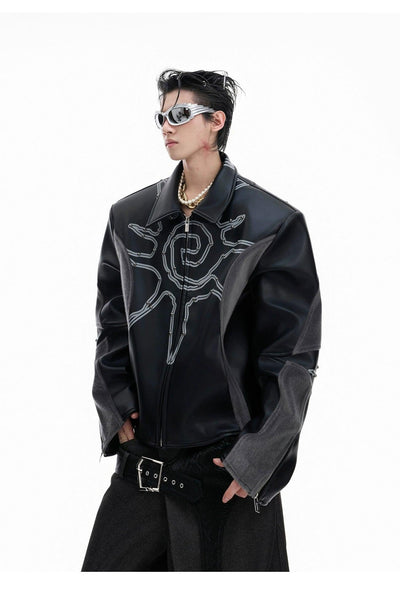 Riveted Spliced PU Leather Jacket Korean Street Fashion Jacket By Argue Culture Shop Online at OH Vault