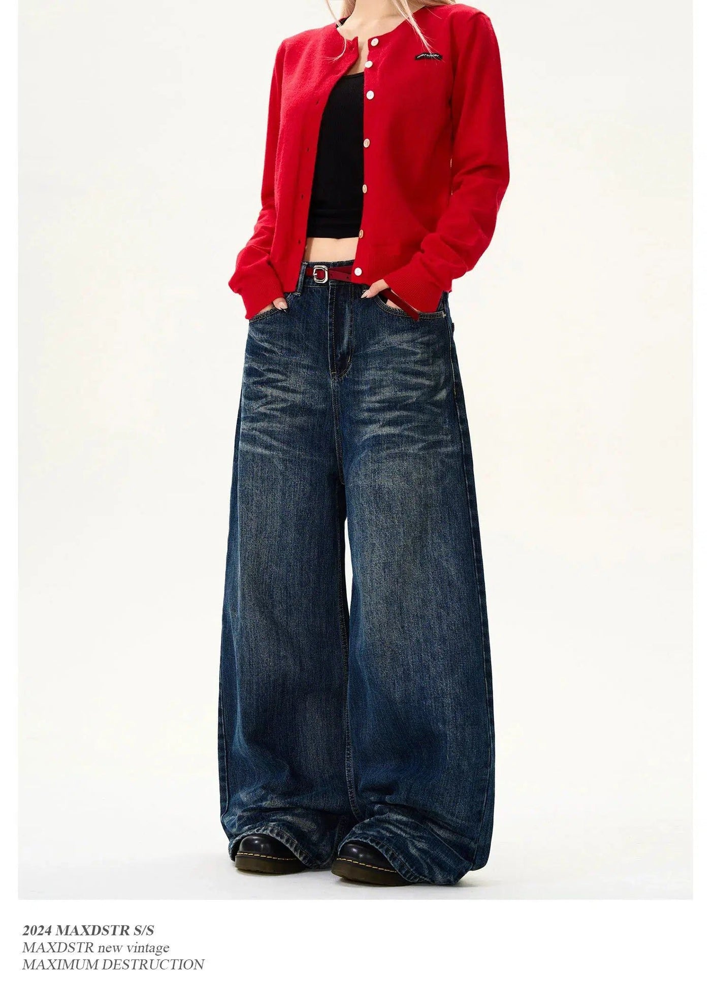 Rippled Pattern Wide Leg Jeans Korean Street Fashion Jeans By MaxDstr Shop Online at OH Vault