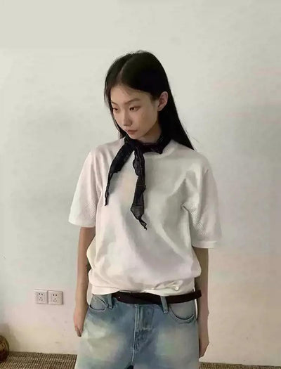 Basic Round Neck Knitted T-Shirt Korean Street Fashion T-Shirt By In Knots Shop Online at OH Vault