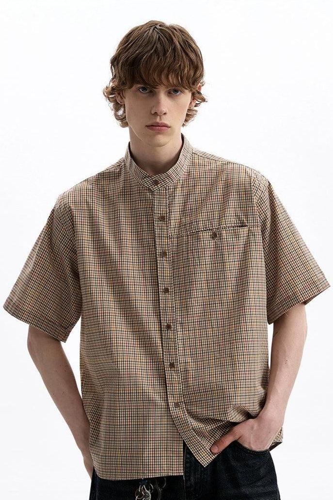 Stand Collar Plaid Shirt Korean Street Fashion Shirt By A PUEE Shop Online at OH Vault