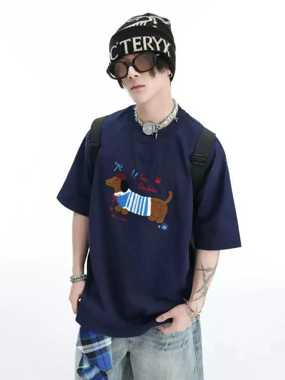 Dachshund Towel Embroidery T-Shirt Korean Street Fashion T-Shirt By INS Korea Shop Online at OH Vault