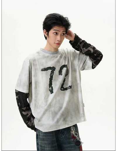 Charcoal Wash Camo Long Sleeve T-Shirt Korean Street Fashion T-Shirt By 77Flight Shop Online at OH Vault