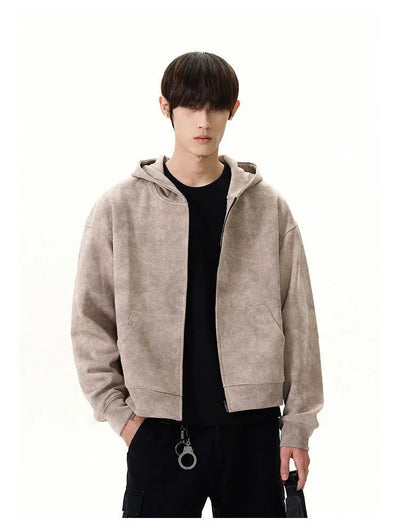 Clean Fit Washed Zip-Up Hoodie Korean Street Fashion Hoodie By A PUEE Shop Online at OH Vault