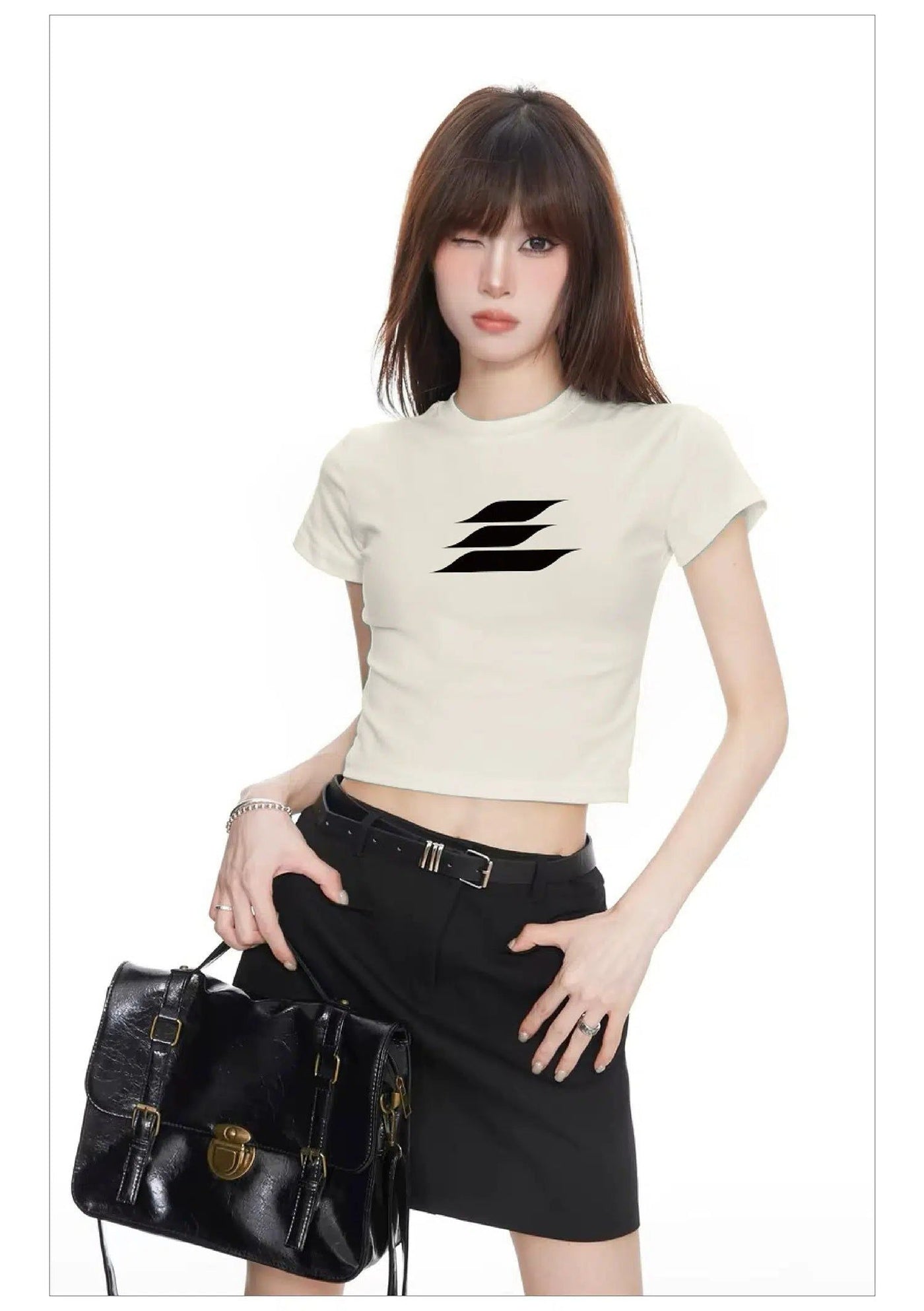 Logo Print Cropped T-Shirt Korean Street Fashion T-Shirt By Lost CTRL Shop Online at OH Vault