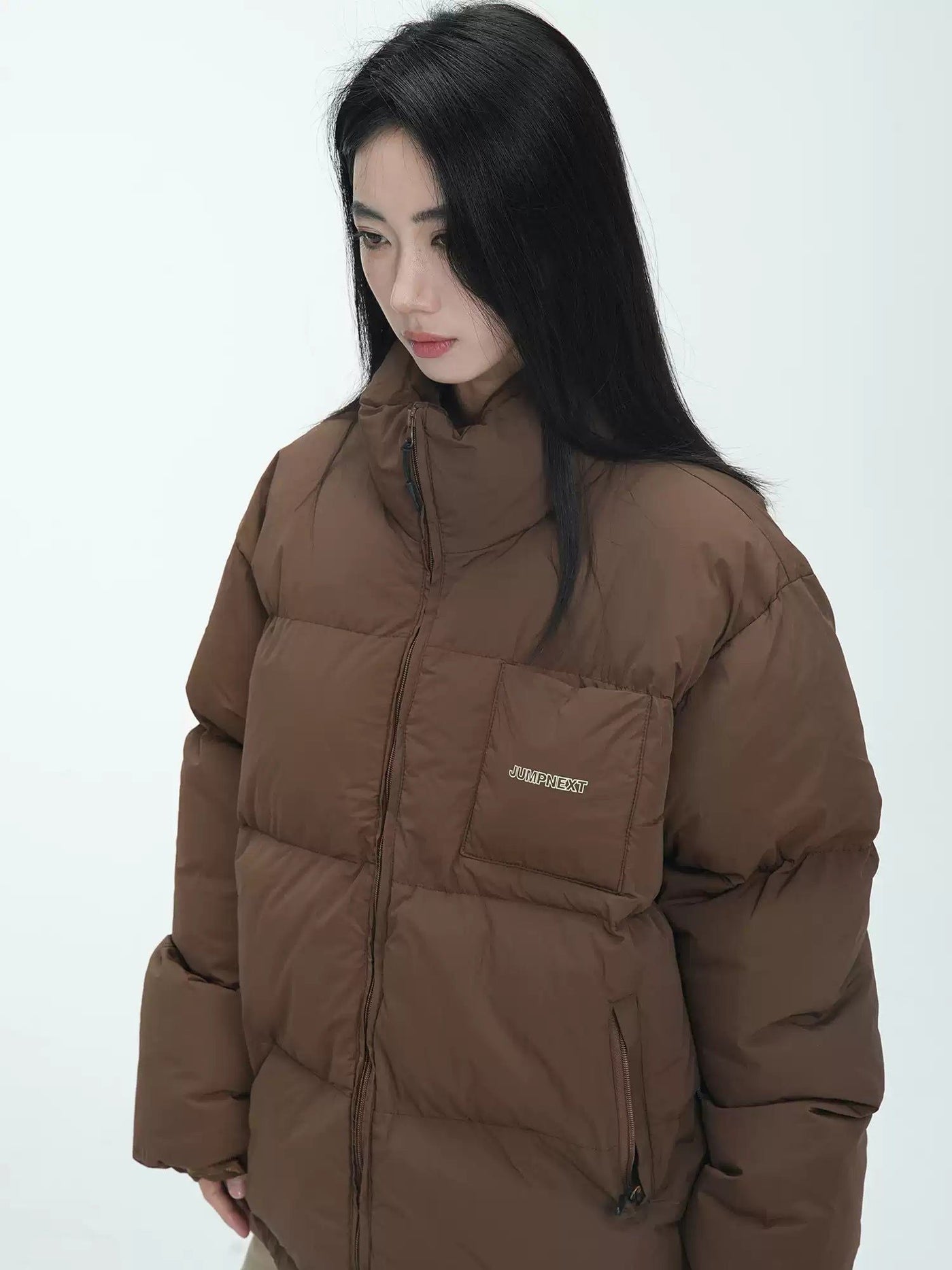 Zipped Stand Collar Puffer Jacket Korean Street Fashion Jacket By Jump Next Shop Online at OH Vault